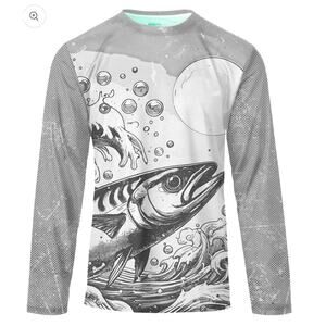 Men's Performance Long Sleeve with Hood Marlin Fish with USA Flag Design UPF